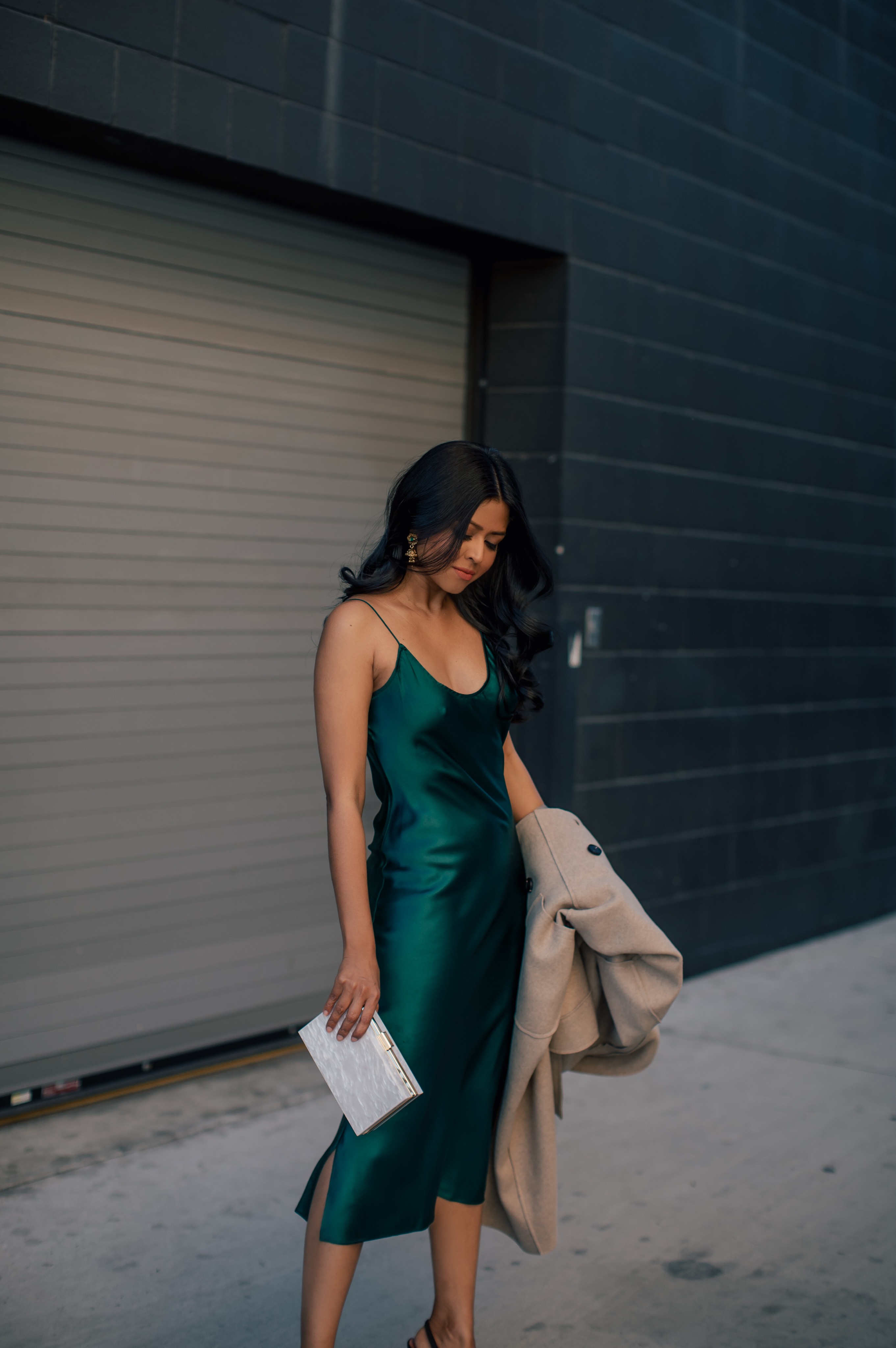 emerald silk slip dress