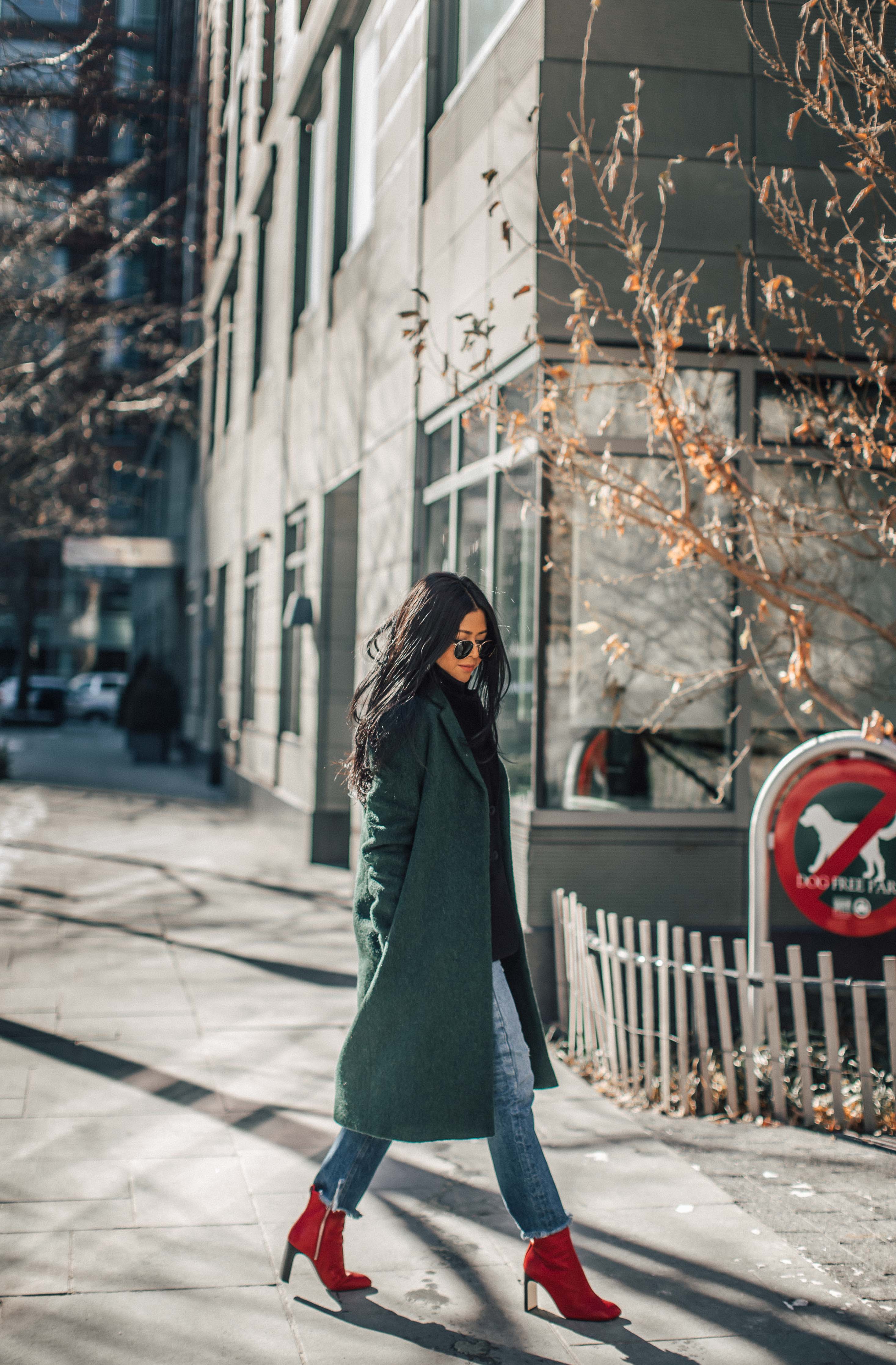 Sheryl of Walk In Wonderland wearing RAG AND BONE RED ANKLE BOOTS