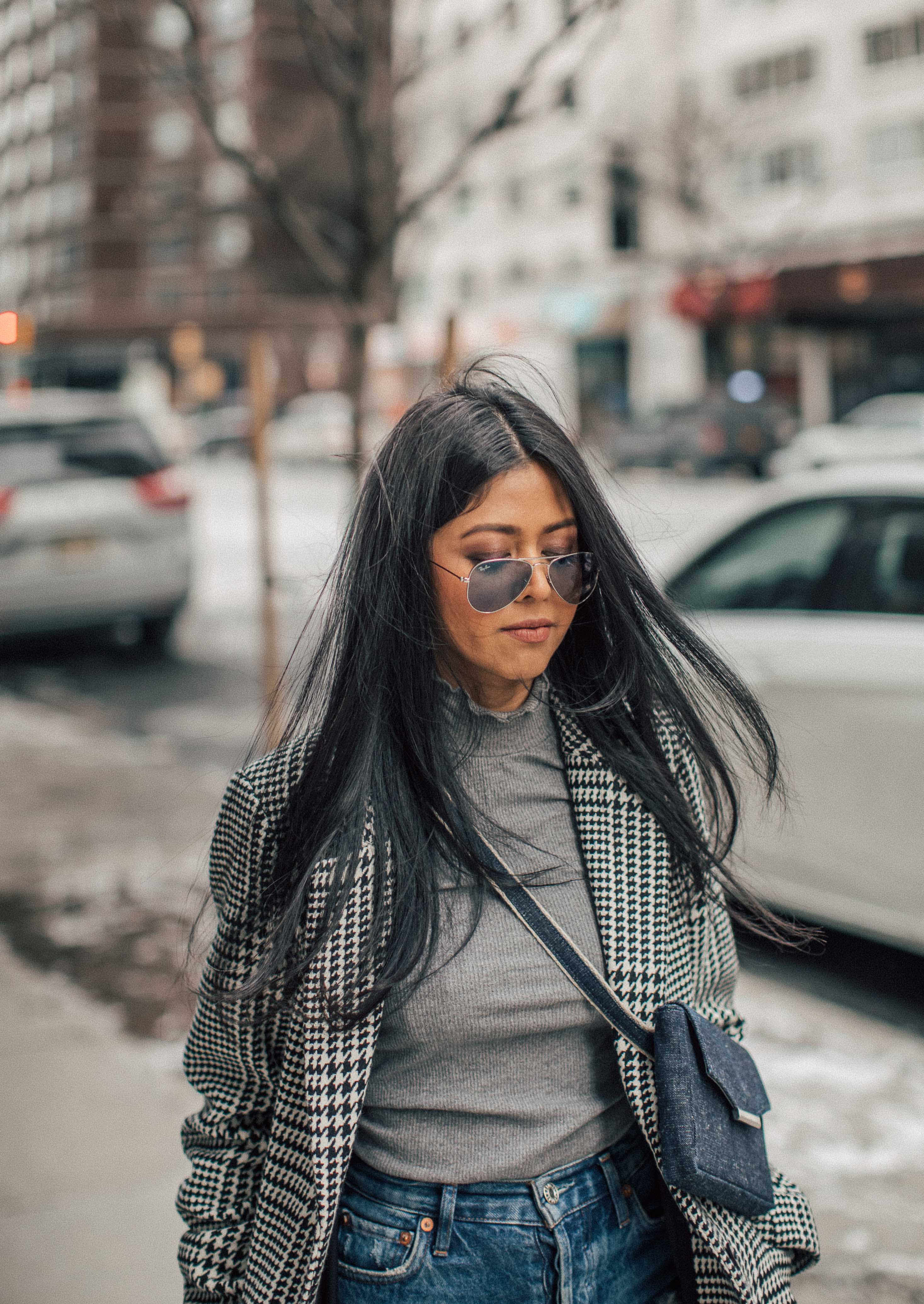 Sheryl of Walk In Wonderland wearing Kenneth Cole Alyssa White Ankle Boots and Plaid Coat