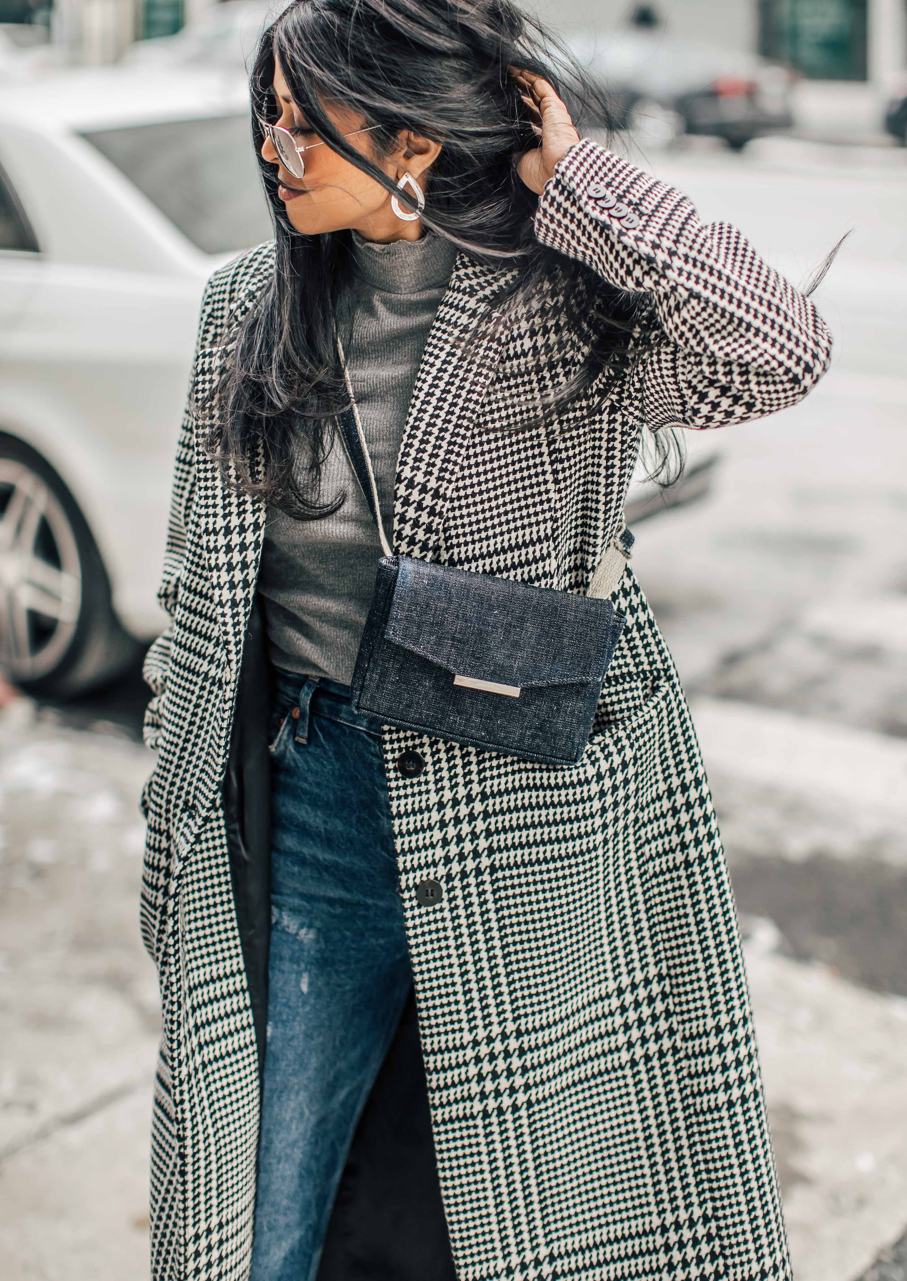 Sheryl of Walk In Wonderland wearing Kenneth Cole Alyssa White Ankle Boots and Plaid Coat