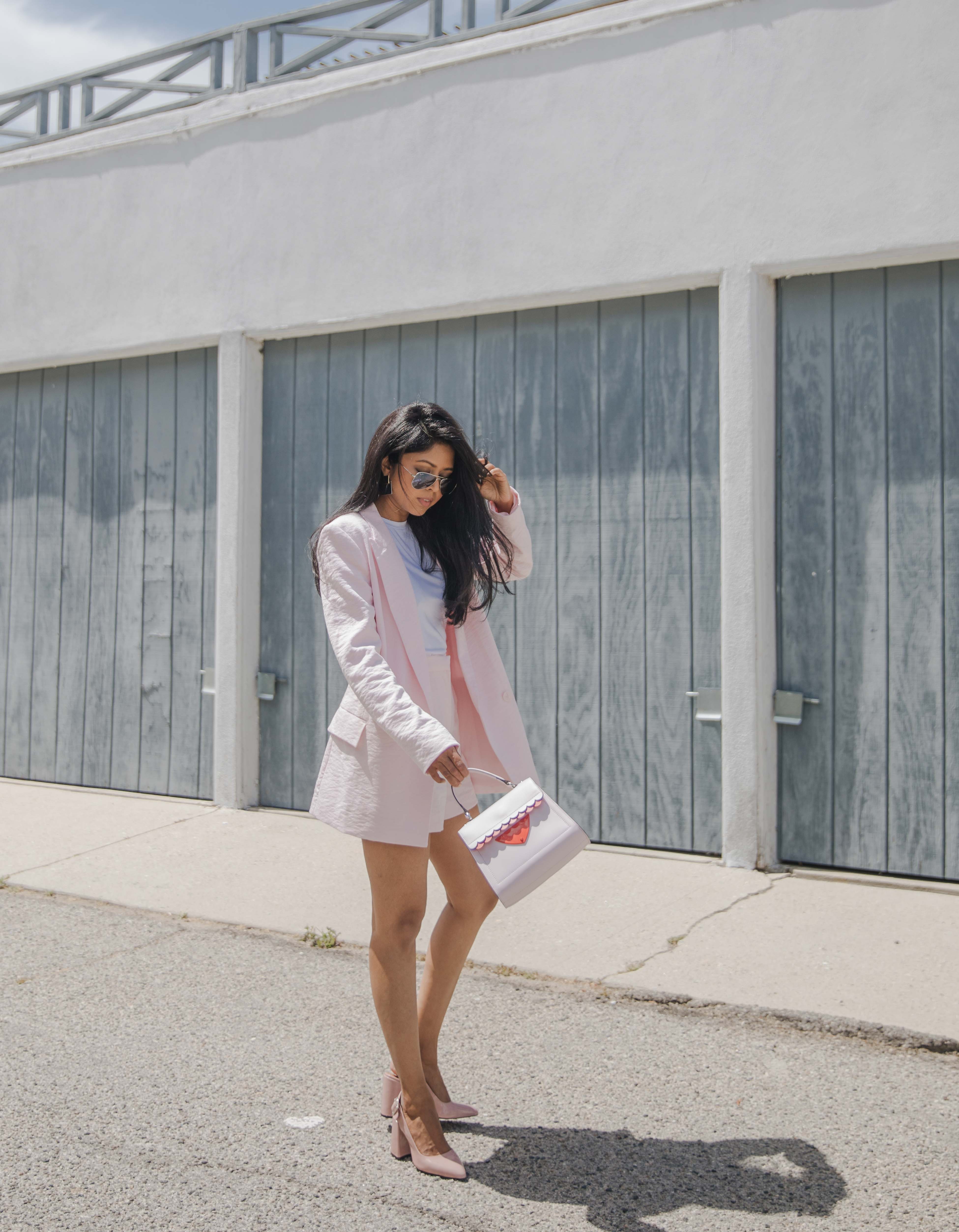 pink short suit