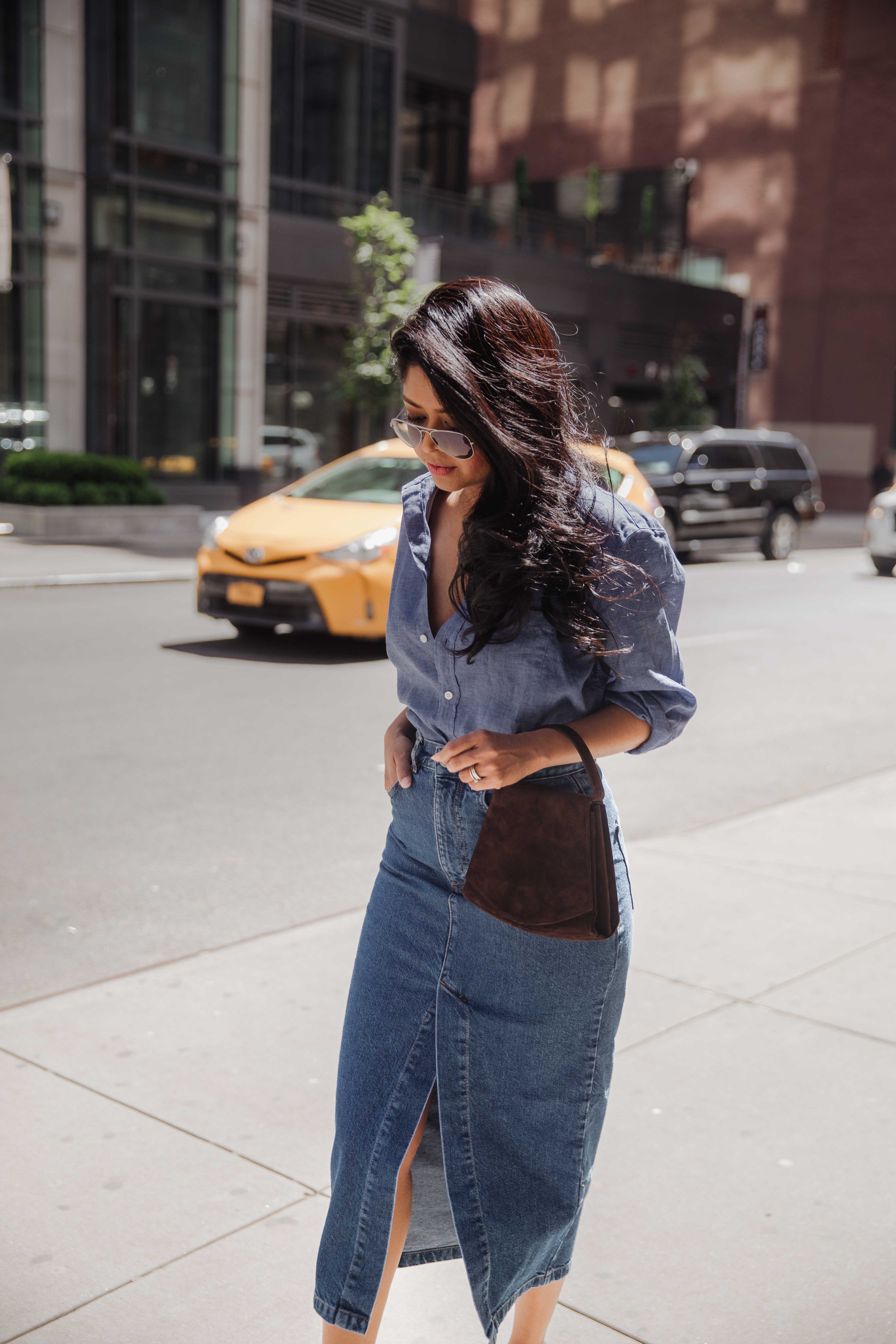 Sheryl Luke Wearing Denim Midi Skirt from Asos