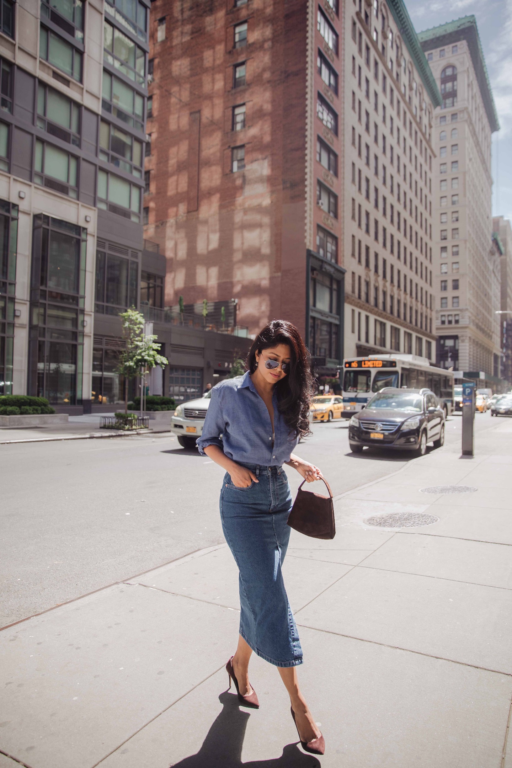 Sheryl Luke Wearing Denim Midi Skirt from Asos